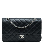 Chanel CC Logo Quilted 25 Double Flap Chain Shoulder Bag Black Silver Lambskin
