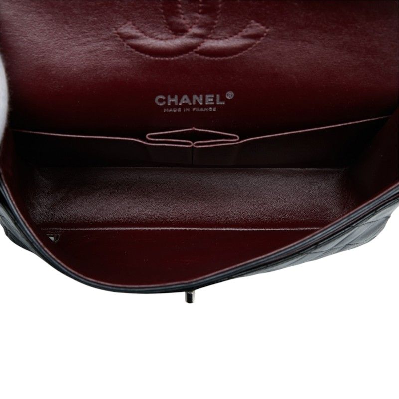Chanel CC Logo Quilted 25 Double Flap Chain Shoulder Bag Black Silver Lambskin — view 7