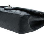 Chanel CC Logo Quilted 25 Double Flap Chain Shoulder Bag Black Silver Lambskin — view 4