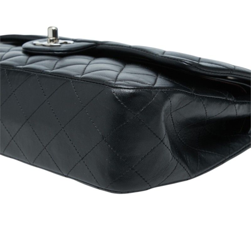 Chanel CC Logo Quilted 25 Double Flap Chain Shoulder Bag Black Silver Lambskin — view 4