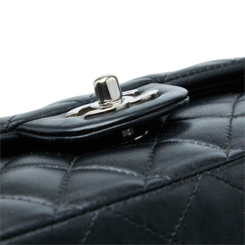 Chanel CC Logo Quilted 25 Double Flap Chain Shoulder Bag Black Silver Lambskin — view 6