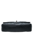 Chanel CC Logo Quilted 25 Double Flap Chain Shoulder Bag Black Silver Lambskin — view 3
