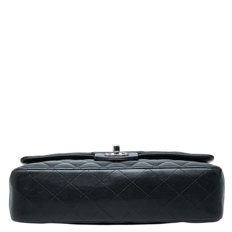 Chanel CC Logo Quilted 25 Double Flap Chain Shoulder Bag Black Silver Lambskin — view 3