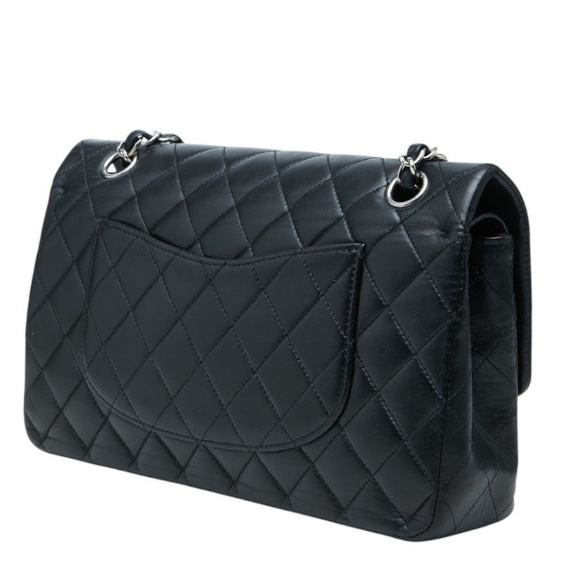 Chanel CC Logo Quilted 25 Double Flap Chain Shoulder Bag Black Silver Lambskin — view 2