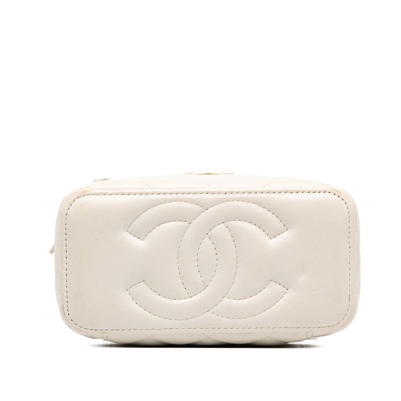 Chanel Quilted CC Logo Vanity Shoulder Bag White Lambskin — view 3