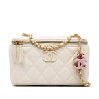 Chanel Quilted CC Logo Vanity Shoulder Bag White Lambskin