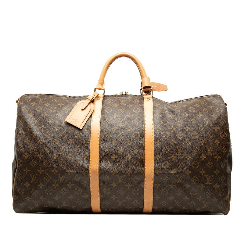 Louis Vuitton Monogram Keepall Bandouliere 60 Boston Bag Brown Leather
