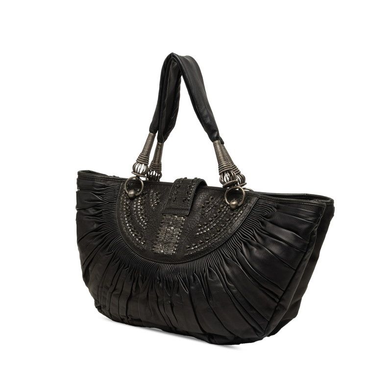 Dior Plisse Gathered Handbag Black Leather — view 2