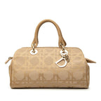 Dior Cannage Handbag Beige Canvas Leather