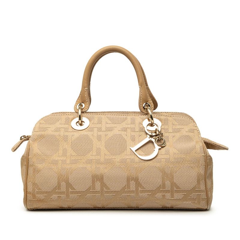 Dior Cannage Handbag Beige Canvas Leather
