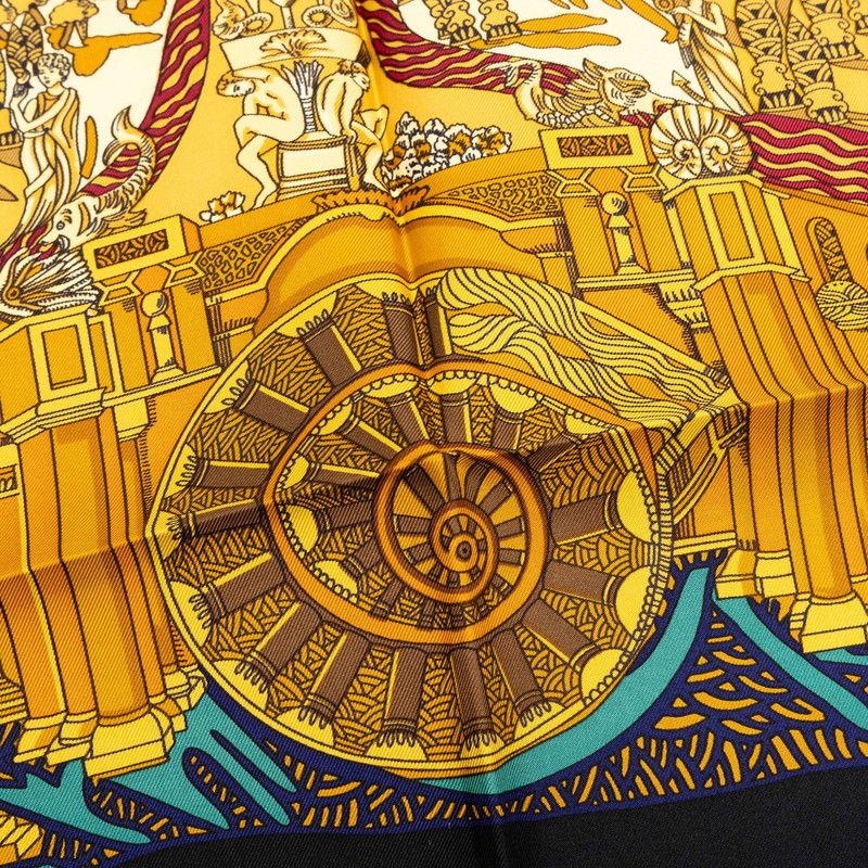 Hermes Carre 90 L'atlantide Atlantis Scarf Large Gold Black Multicolor Silk — view 6
