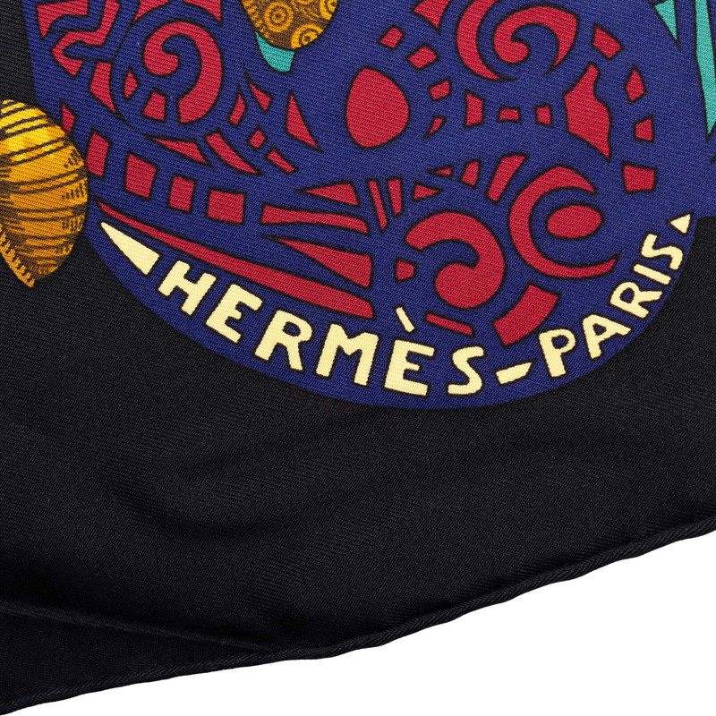 Hermes Carre 90 L'atlantide Atlantis Scarf Large Gold Black Multicolor Silk — view 7
