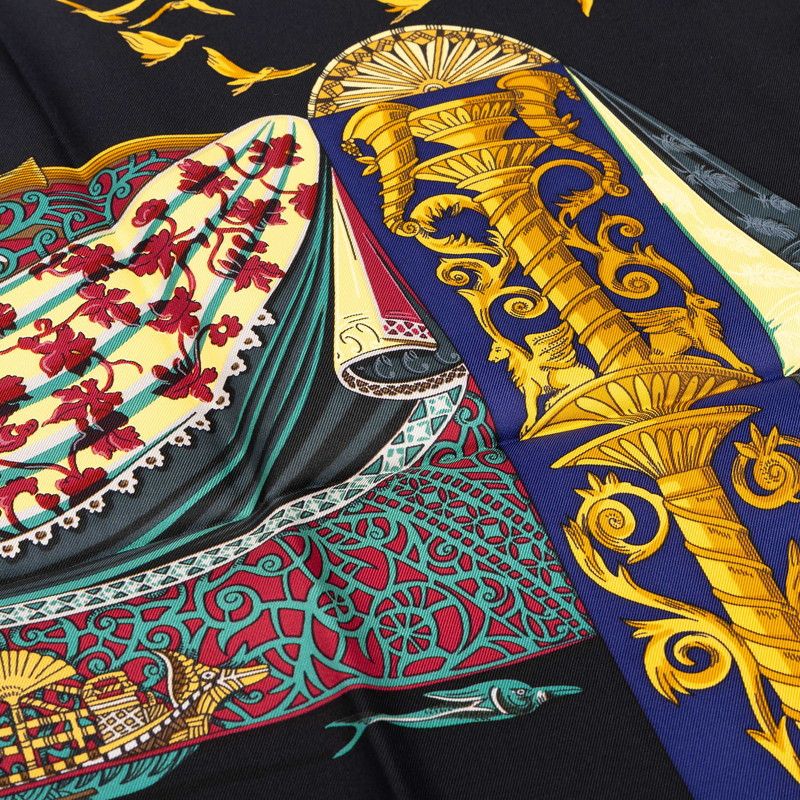 Hermes Carre 90 L'atlantide Atlantis Scarf Large Gold Black Multicolor Silk — view 5