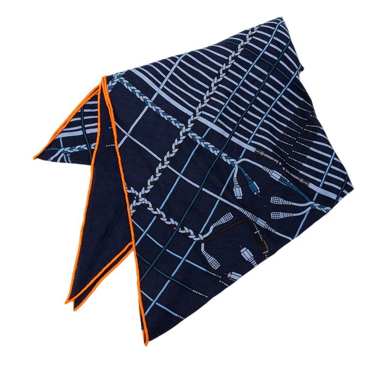 Hermes Losange GM Scarf Large Navy Cashmere Silk