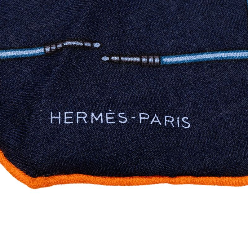 Hermes Losange GM Scarf Large Navy Cashmere Silk — view 2