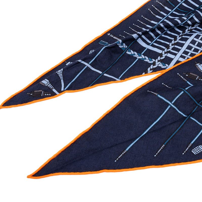 Hermes Losange GM Scarf Large Navy Cashmere Silk — view 6