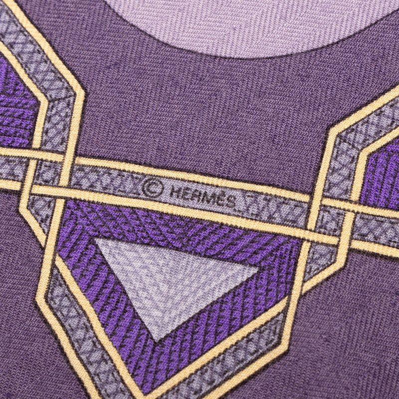 Hermes Carre 90 Cuirs du Desert Leather Ornament Scarf Large Purple Cashmere — view 3
