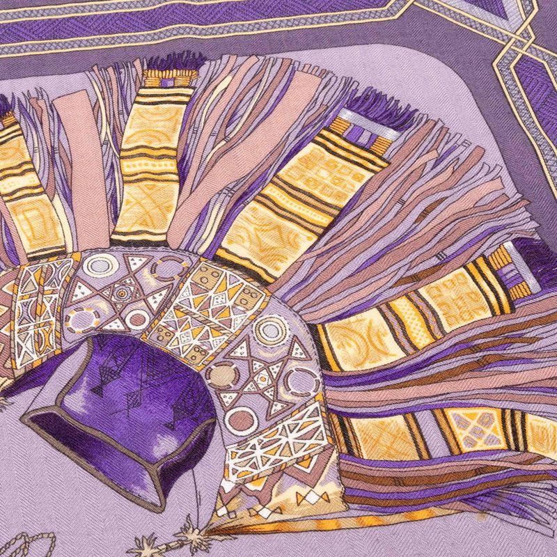 Hermes Carre 90 Cuirs du Desert Leather Ornament Scarf Large Purple Cashmere — view 5
