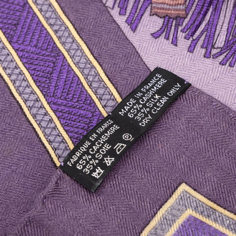 Hermes Carre 90 Cuirs du Desert Leather Ornament Scarf Large Purple Cashmere — view 8
