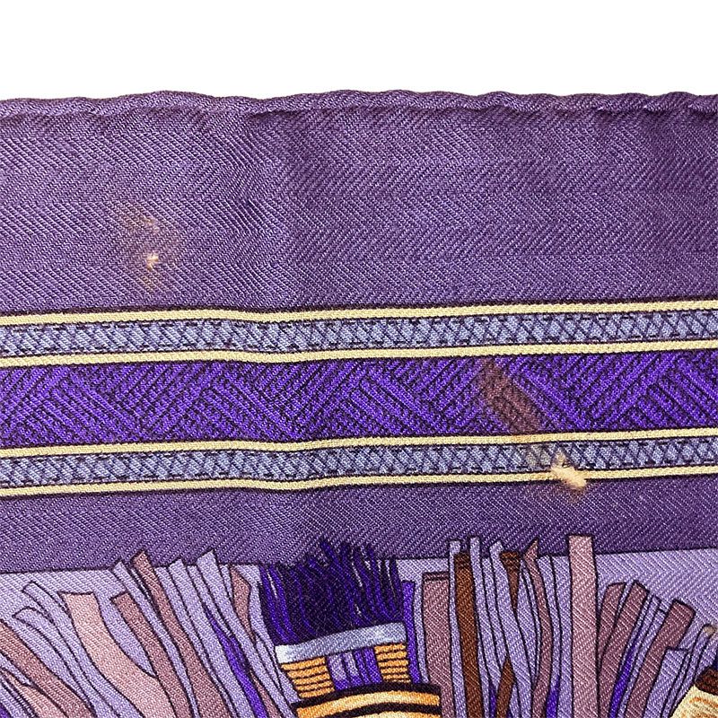 Hermes Carre 90 Cuirs du Desert Leather Ornament Scarf Large Purple Cashmere — view 7