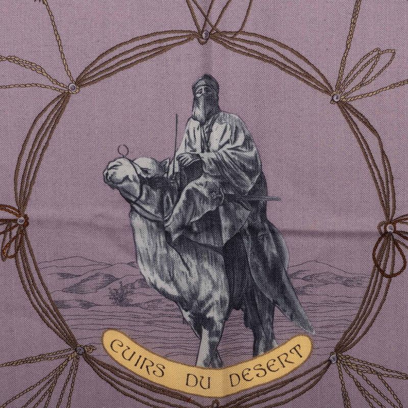 Hermes Carre 90 Cuirs du Desert Leather Ornament Scarf Large Purple Cashmere — view 2