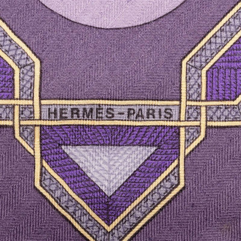Hermes Carre 90 Cuirs du Desert Leather Ornament Scarf Large Purple Cashmere — view 4