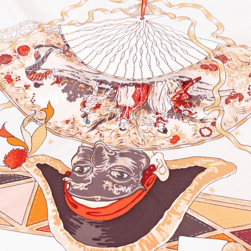 Hermes Carre 90 Mon Ami Pierrot My Friend Scarf Large Red White Silk — view 7