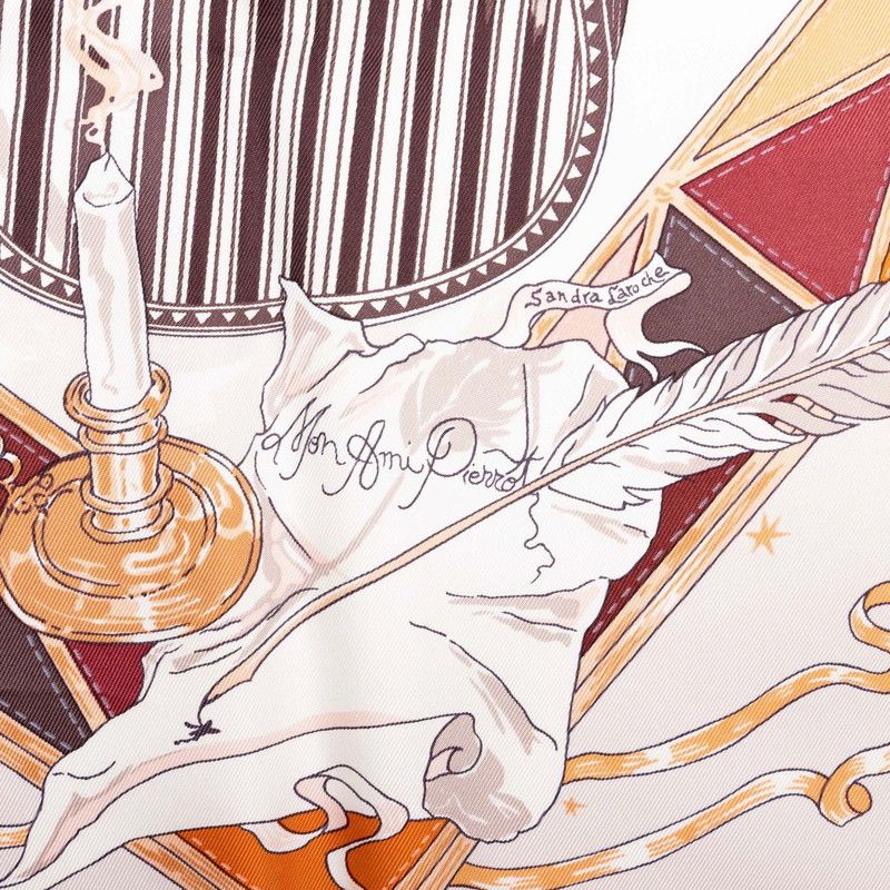 Hermes Carre 90 Mon Ami Pierrot My Friend Scarf Large Red White Silk — view 5