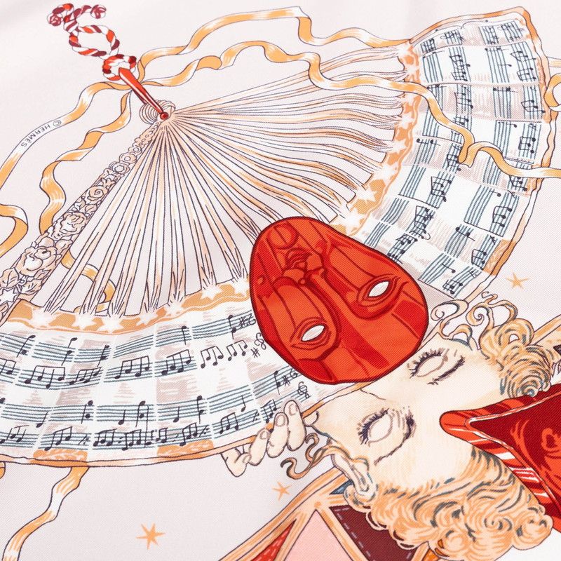 Hermes Carre 90 Mon Ami Pierrot My Friend Scarf Large Red White Silk — view 6