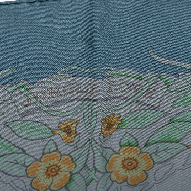 Hermes Carre 90 Jungle Love Animal Scarf Large Format Dark Green Silk — view 6