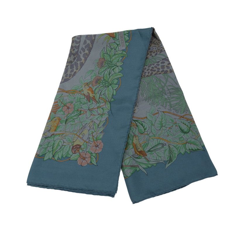 Hermes Carre 90 Jungle Love Animal Scarf Large Format Dark Green Silk