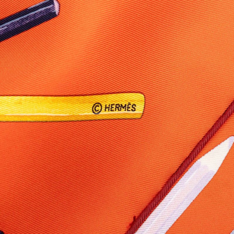 Hermes Carre 90 Vos Crayons Now Get Out Your Colored Pencils Scarf Large Red — view 3