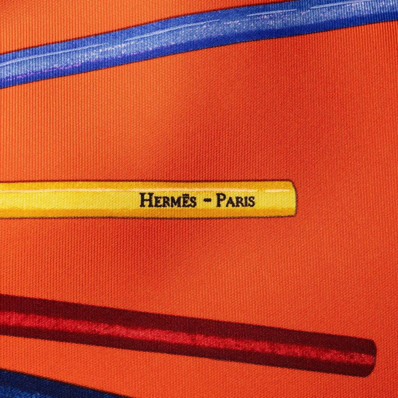 Hermes Carre 90 Vos Crayons Now Get Out Your Colored Pencils Scarf Large Red — view 4