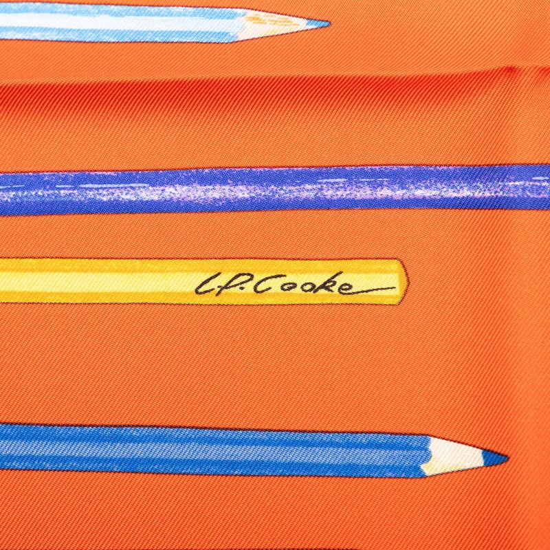Hermes Carre 90 Vos Crayons Now Get Out Your Colored Pencils Scarf Large Red — view 6