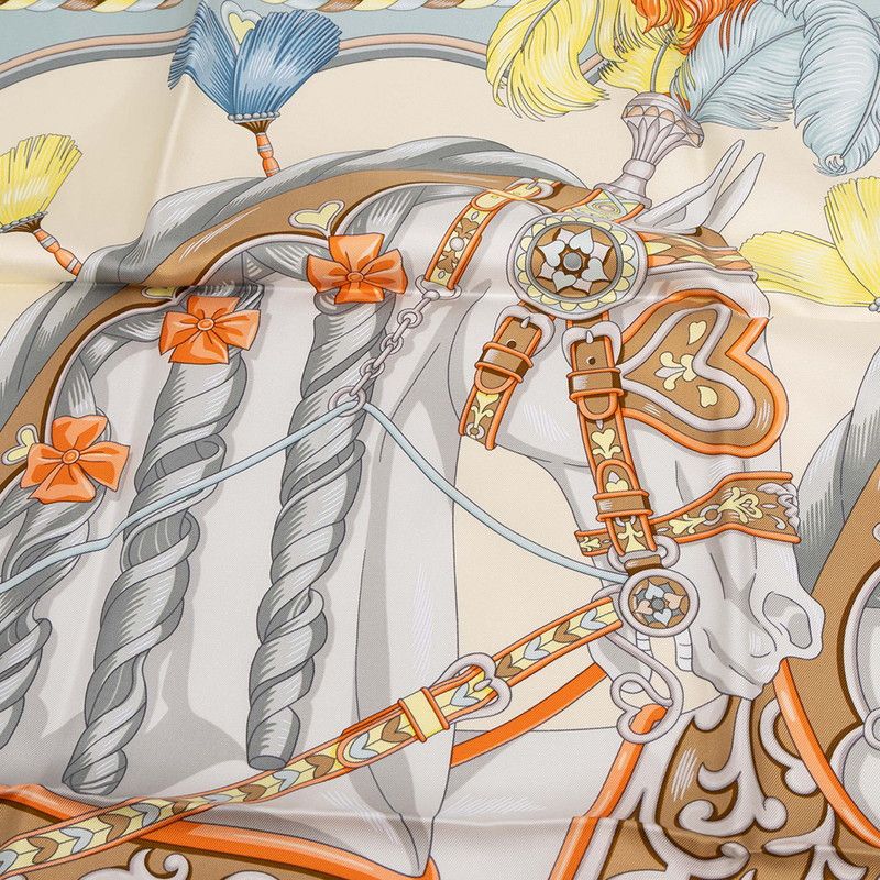 Hermes Carre 90 Haranais de Coeur Arne de Scarf Large White Multicolor Silk — view 7