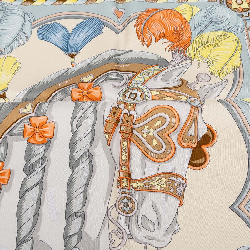 Hermes Carre 90 Haranais de Coeur Arne de Scarf Large White Multicolor Silk — view 6