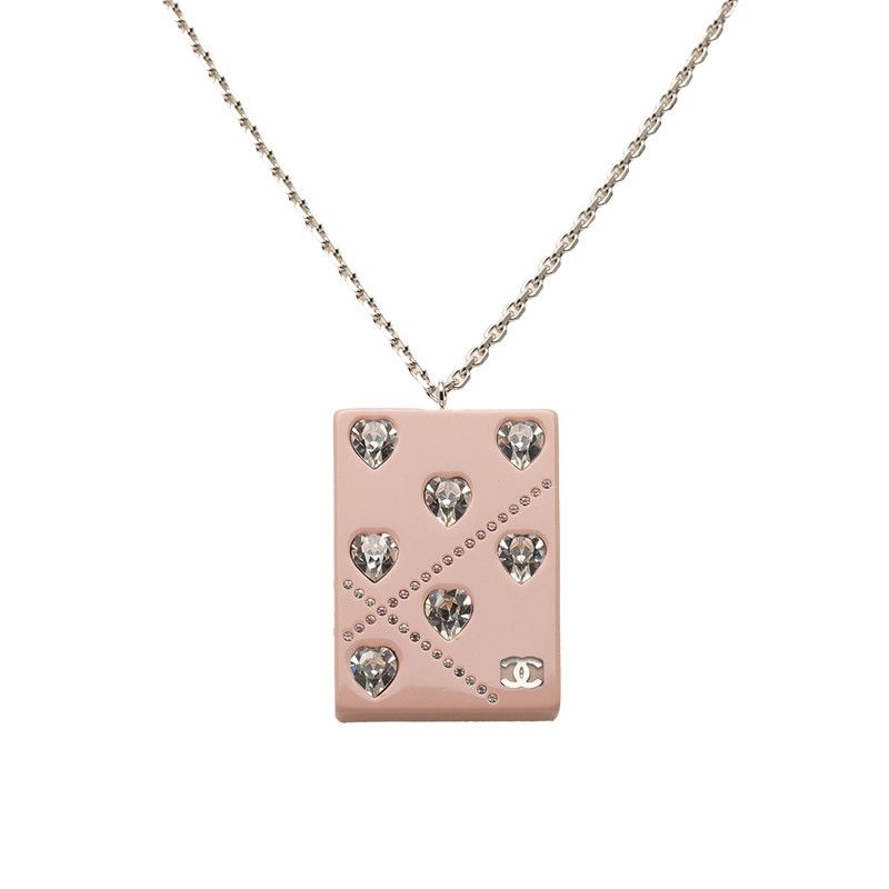 Chanel CC Logo Chain Pendant 04A Stamp Pink Silver Metal Plastic