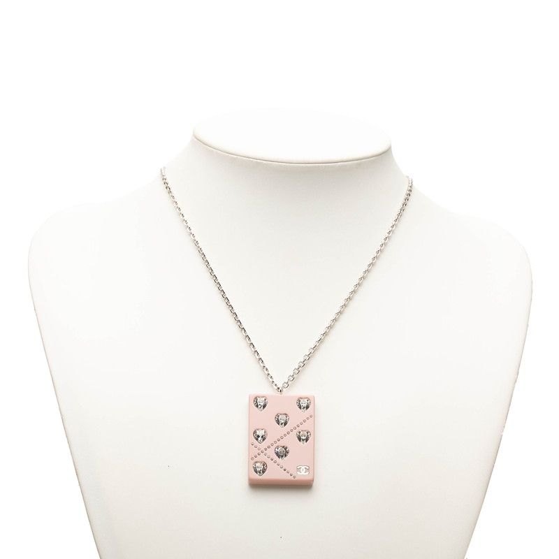 Chanel CC Logo Chain Pendant 04A Stamp Pink Silver Metal Plastic — view 6