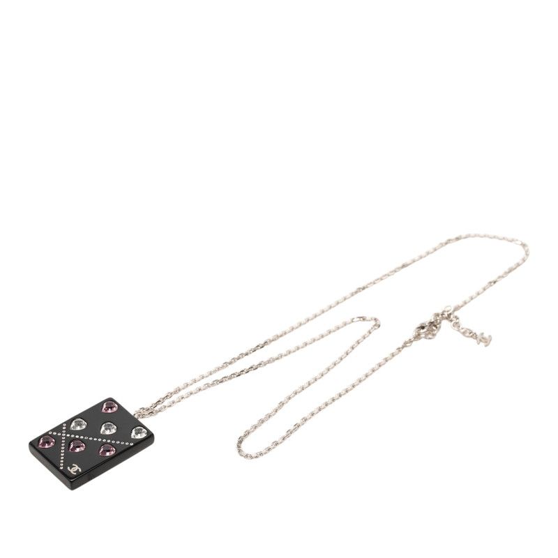 Chanel CC Logo Chain Pendant 04A Stamp Black Silver Metal Plastic — view 4