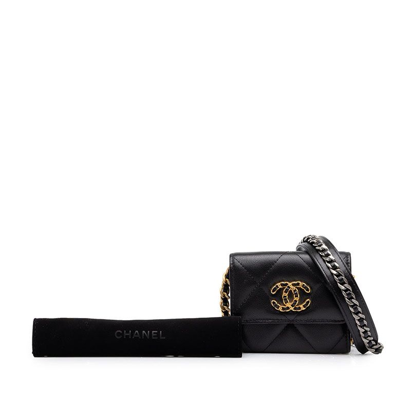 Chanel CC Logo Quilted Chanel 19 Crossbody Chain Wallet Shoulder Bag Black — view 7