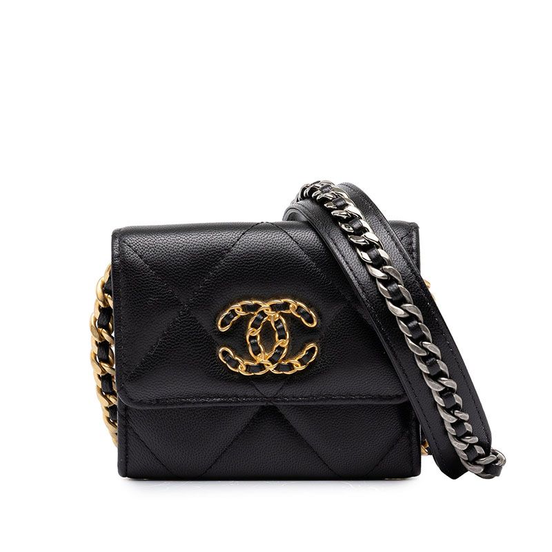 Chanel CC Logo Quilted Chanel 19 Crossbody Chain Wallet Shoulder Bag Black