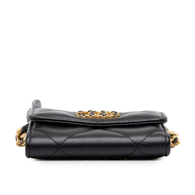 Chanel CC Logo Quilted Chanel 19 Crossbody Chain Wallet Shoulder Bag Black — view 3