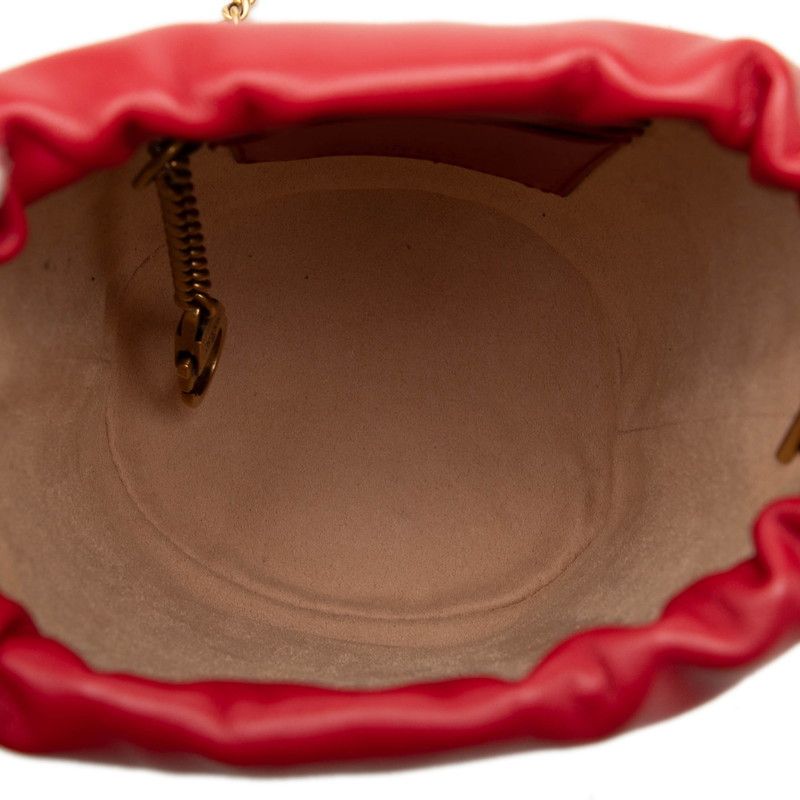 Gucci GG Marmont Heart Motif Small Bucket Bag Chain Red Leather — view 4