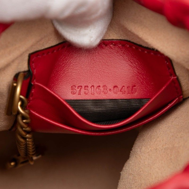 Gucci GG Marmont Heart Motif Small Bucket Bag Chain Red Leather — view 6