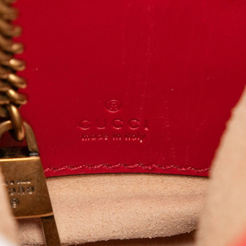 Gucci GG Marmont Heart Motif Small Bucket Bag Chain Red Leather — view 5
