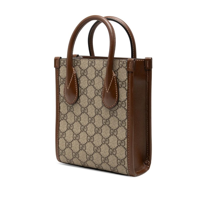 Gucci GG Supreme 2-Way Shoulder Bag Pochette Beige Brown Leather — view 2
