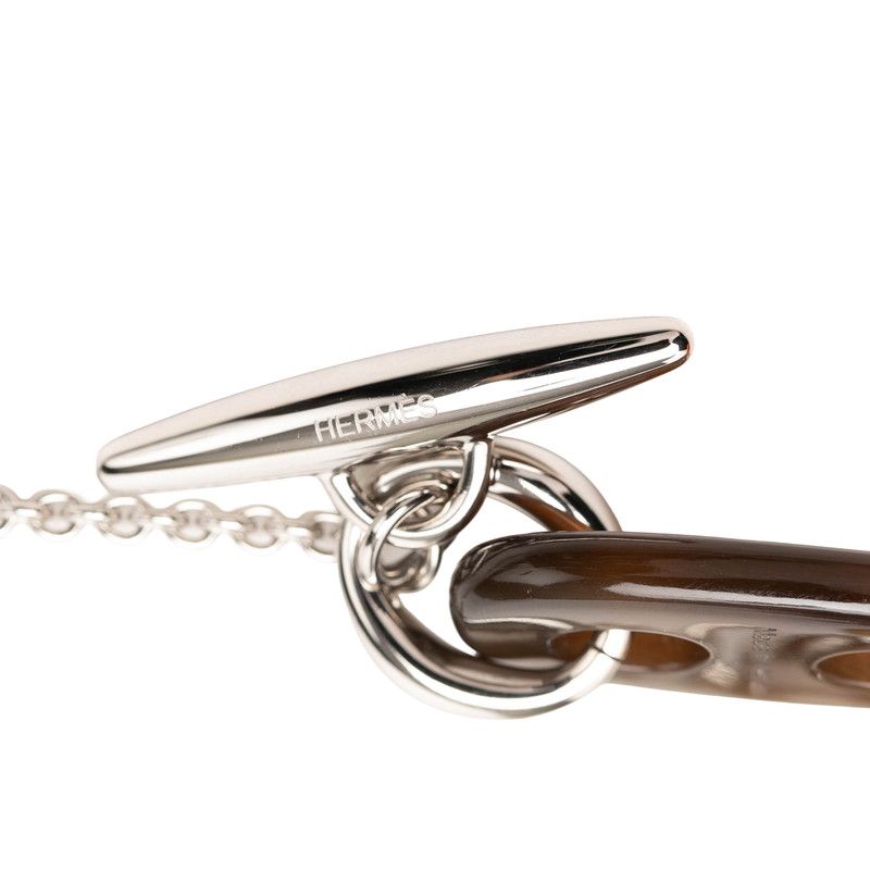 Hermes Rivage PM Chain Pendant Silver Brown Metal Buffalo Horn — view 4