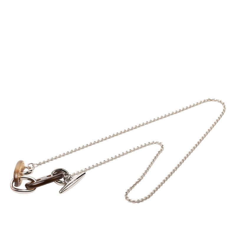 Hermes Rivage PM Chain Pendant Silver Brown Metal Buffalo Horn — view 3