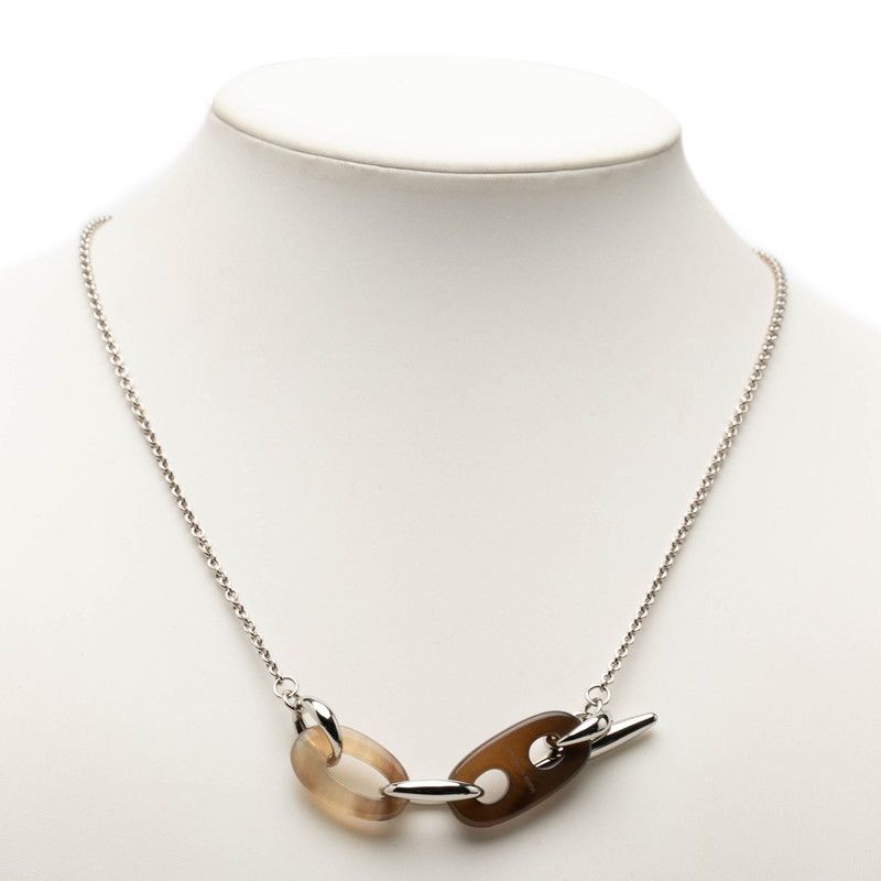 Hermes Rivage PM Chain Pendant Silver Brown Metal Buffalo Horn — view 6