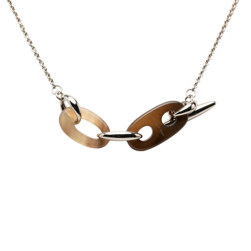Hermes Rivage PM Chain Pendant Silver Brown Metal Buffalo Horn — view 2